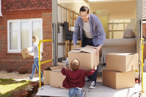 Furniture and boxed belongings loaded into a moving van in Downham