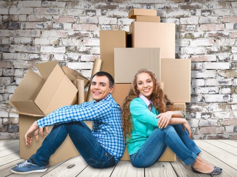 Packed boxes and furniture prepared for a local removals service in Downham