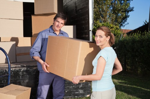 Packing materials and organised moving items ready for transport
